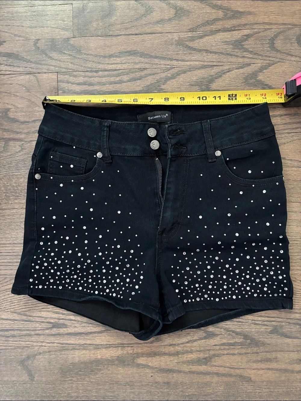 Black Rhinestone High-Rise Jean Shorts